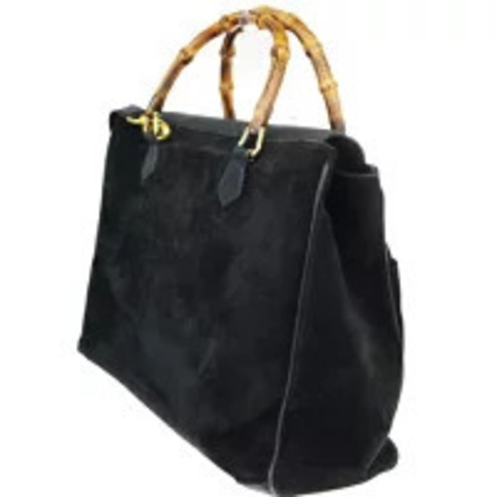 Gucci Bamboo Handbag Shoulder Bag Black Suede Leather - Picture 3 of 9
